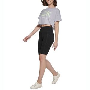 Calvin Klein Performance Womens Graphic Logo Cropped Active T-Shirt Gray Large